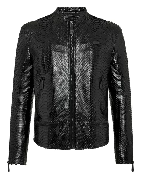 Ropa Exterior & Abrigos Hombre Philipp Plein Leather Moto Jacket Luxury Comprar Black