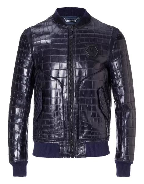 Hombre Middle Blue Mercado Leather Bomber 
