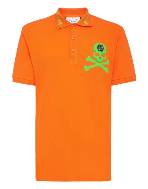 Hombre Orange Fluo Polo Shirt Ss Skull&Bones Polos Philipp Plein Clásico