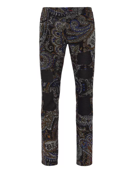 Denim Trousers Super Straight Cut Fit Paisley Stones Diseño Philipp Plein Black / Dark Blue Denim Hombre