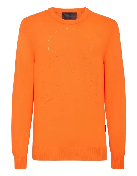 Philipp Plein Prendas De Punto Orange Nuevo Producto Hombre Cashmere Pullover Round Neck Ls Skull And Plein