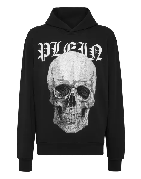 Philipp Plein Hombre Moda Street Style Promoción Black Hoodie Sweatshirt With Crystals Skull