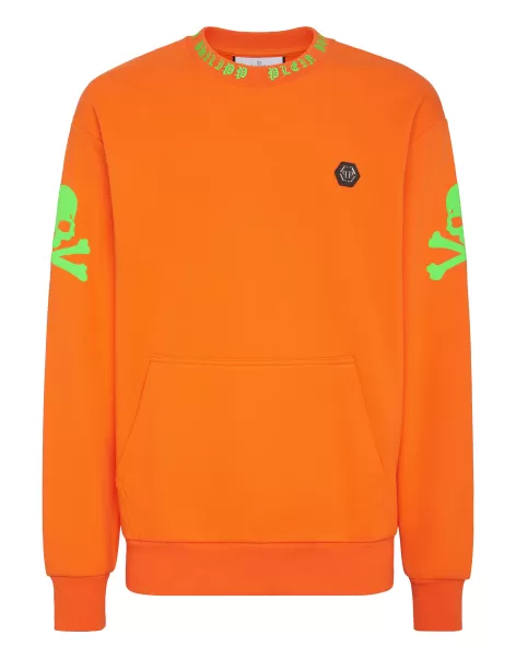 Sweatshirt Ls Skull&Bones Orange Fluo Philipp Plein Moda Street Style Hombre Noticias