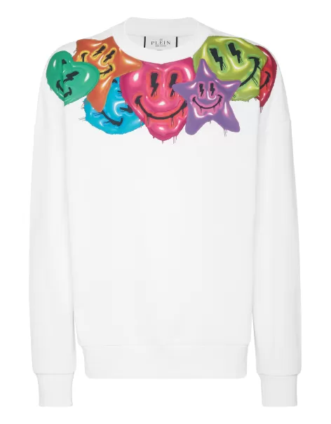 Philipp Plein White Moda Street Style Hombre Sweatshirt Roundneck Smile Exclusivo