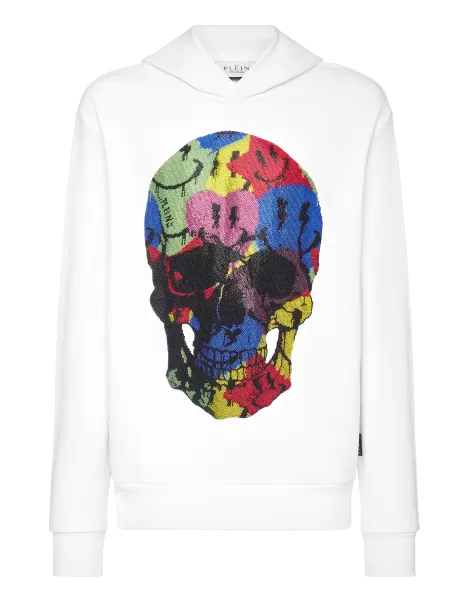 Moda Street Style White Hombre Philipp Plein Hoodie Sweatshirt With Crystals Smile Promoción