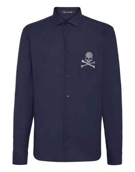 Philipp Plein Camisas Shirt Sugar Daddy Skull&Bones Hombre Precio Al Por Mayor Dark Blue