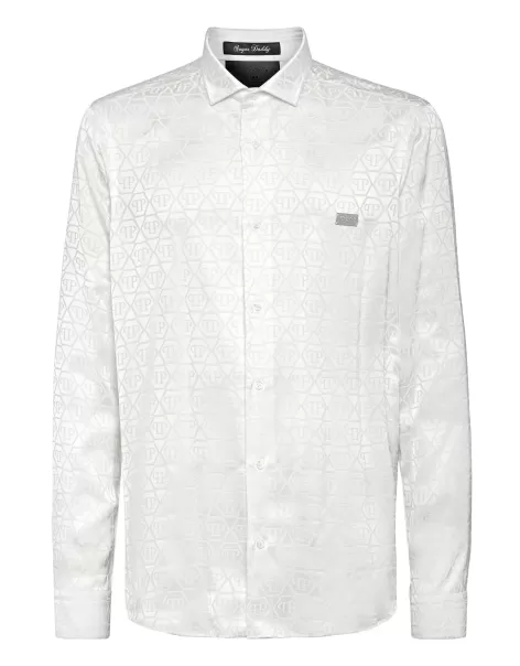 Jacquard Shirt Sugar Daddy Cut Ls Monogram De Moda Camisas Hombre White Philipp Plein