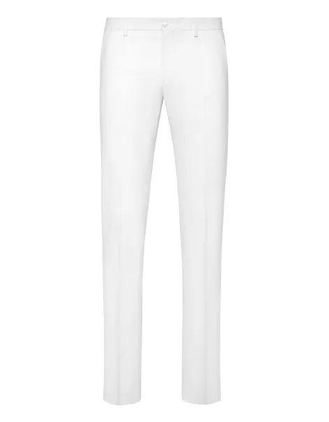 White Philipp Plein Sartorial Hombre Twill Wool Long Trousers Lord Fit Promoción