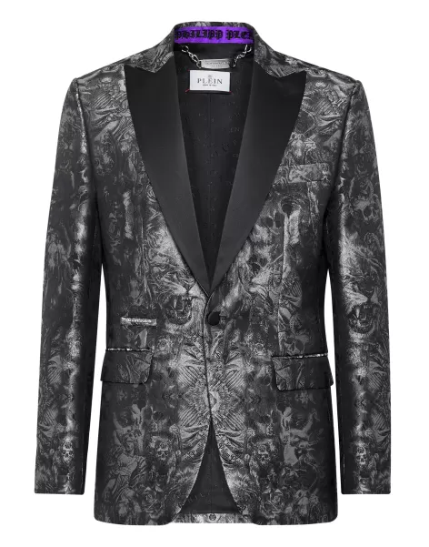 Venta Philipp Plein Sartorial Jacquard Blazer Lord Fit Gothic Plein With Crystals Hombre Black