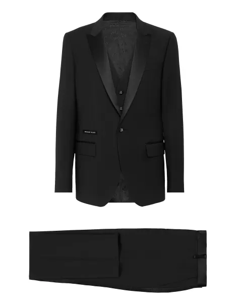 Light Wool Tuxedo Suit: Blazer/Gilet/Trousers Black Philipp Plein Comercio Sartorial Hombre