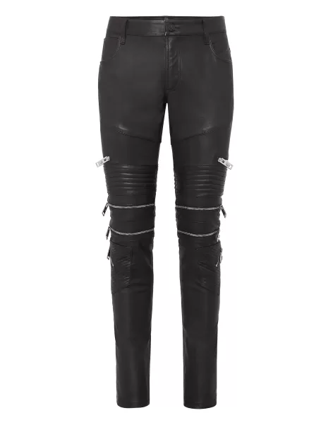 Pantalones & Pantalones Cortos Black Estado Del Inventario Philipp Plein Hombre Leather Biker Trousers