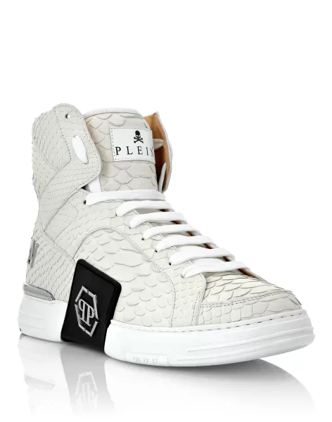 Hi-Top Sneakers Money Kick$ Python Platinum Hexagon White Hombre Sneakers De Caña Alta Ultimo Modelo Philipp Plein