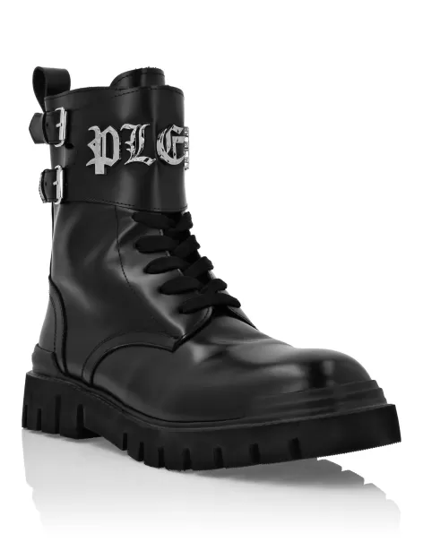 Black Disponible Hombre Leather Boots Mid Flat Gothic Plein Botas Philipp Plein