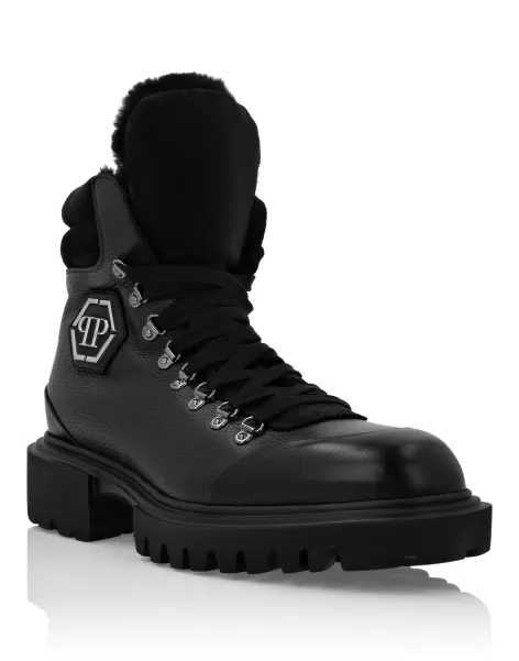 Black Leather Boots With Wool & Rubber Inserts Philipp Plein Hombre Botas Vender