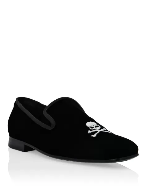 Hombre Loafers & Mocasines Black Precio De Descuento Velvet Loafers Embroidery Skull Philipp Plein