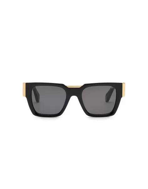 Hombre Black / Gold Philipp Plein Sunglasses Square Gafas De Sol Barato