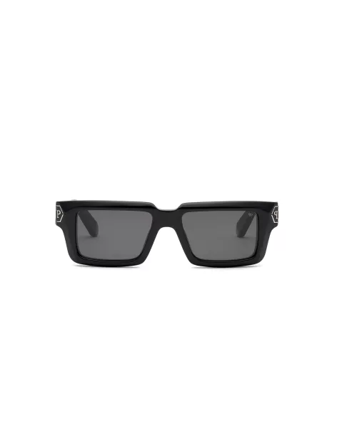 Philipp Plein Descuento Gafas De Sol Sunglasses Rectangular Plein Dark Shapes Hexagon Hombre Black
