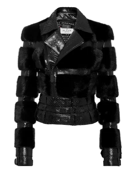 Philipp Plein Python Leather Biker Jacket Cuero Y Piel Mujer Exclusivo Black