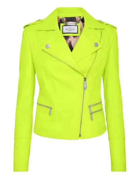 Mujer Philipp Plein Cuero Y Piel Oferta Especial Yellow Color Biker Jacket