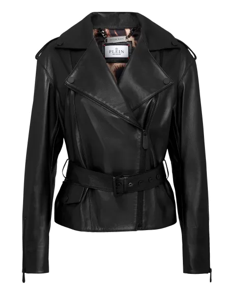 Black Oferta Especial Oversize Leather Jacket Cuero Y Piel Mujer Philipp Plein