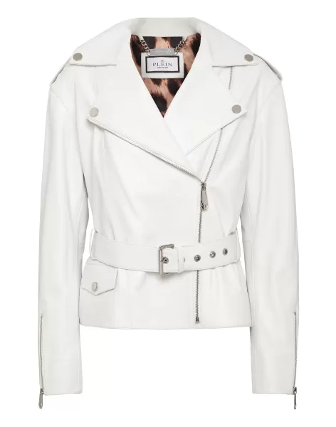 Philipp Plein Oferta Especial Mujer White Cuero Y Piel Oversize Leather Jacket
