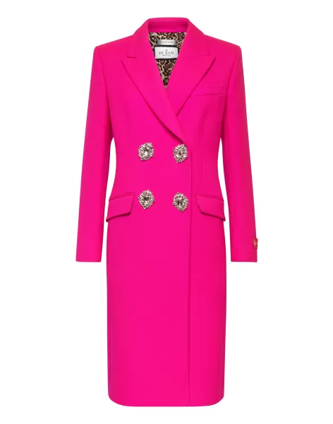 Philipp Plein Wool Cloth Fitted Coat Sartorial Promoción Fuxia Mujer Ropa Exterior