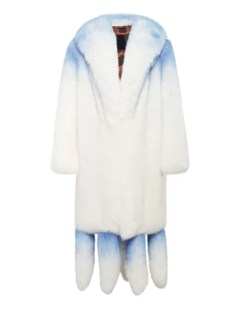 En Línea Ropa Exterior Mujer Philipp Plein Multicolor Long Silver Fox Coat