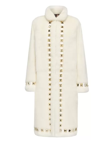 Philipp Plein Exclusivo White Ropa Exterior Mujer Long Fur Mink Coat