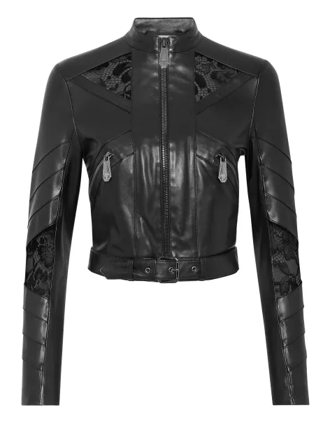 Philipp Plein Mujer Moda Ropa Exterior Black Leather Fitted Biker Lace
