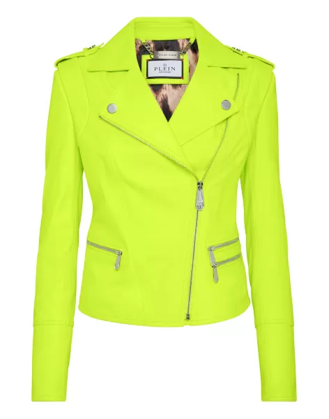 Color Biker Jacket Philipp Plein Yellow Mujer Producto Ropa Exterior