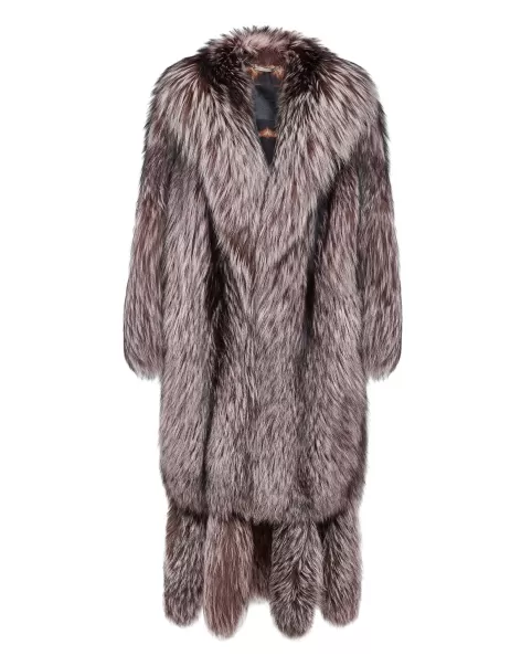 Mujer Recomendar Piel & Abrigos Long Silver Fox Coat Rose / Pink Philipp Plein