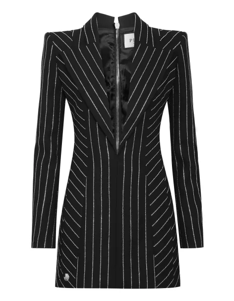 Calidad Mujer Black Philipp Plein Vestidos Cady Superfitted Dress Crystal Pinstripe