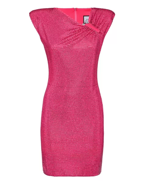 Mujer Vestidos Fuxia Padded Shoulder Mini Dress Fluo Strass Philipp Plein Productos Recomendados