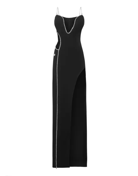 Mujer Philipp Plein Edicion Limitada Vestidos Black Long Dress With Crystals