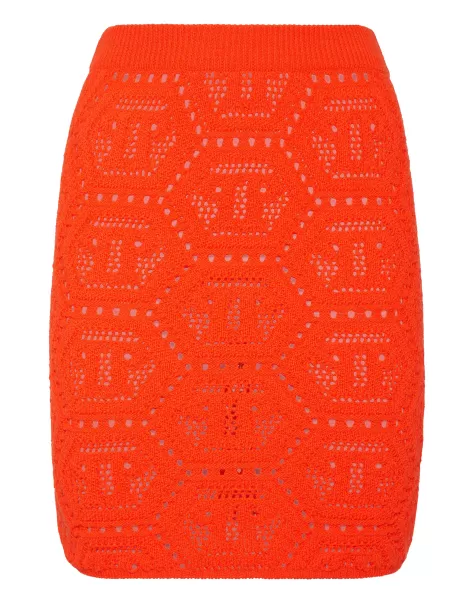 Philipp Plein Fluo Knit Mini Skirt Monogram Orange Fluo Mujer Entrega Rápida Vestidos