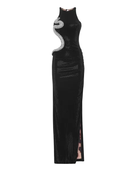 Mujer Long Dress Crystal Philipp Plein Vestidos Black Simplicidad