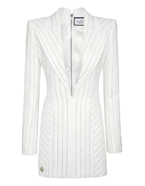 Vestidos Cady Superfitted Dress Crystal Pinstripe Philipp Plein Mujer White Precio De La Actividad