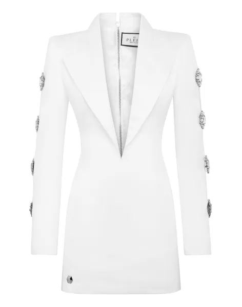 White Mujer Vender Philipp Plein Vestidos Duchesse Superfitted Dress Brooches