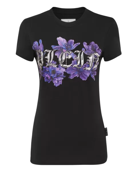 Black Precio De La Actividad Mujer T-Shirt Round Neck Sexy Pure Fit Flowers Philipp Plein Camiseta & Polos