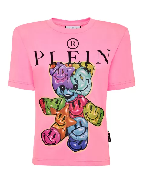 Mujer Padded Shoulder T-Shirt Sexy Pure Smile Philipp Plein Fucsia Fluo Camiseta & Polos Personalización