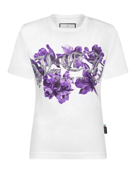 Oferta Philipp Plein Padded Shoulder T-Shirt Sexy Pure Fit Flowers Mujer Camiseta & Polos White