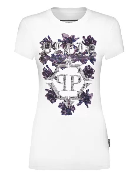 White Camiseta & Polos Mujer T-Shirt Round Neck Sexy Pure Fit Flowers Philipp Plein Complejidad