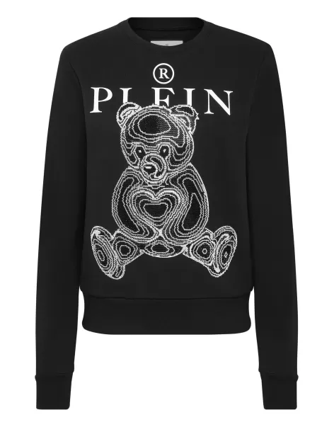 Descuento Sweatshirt Ls With Crystals Teddy Bear Camiseta & Polos Philipp Plein Black / White Mujer
