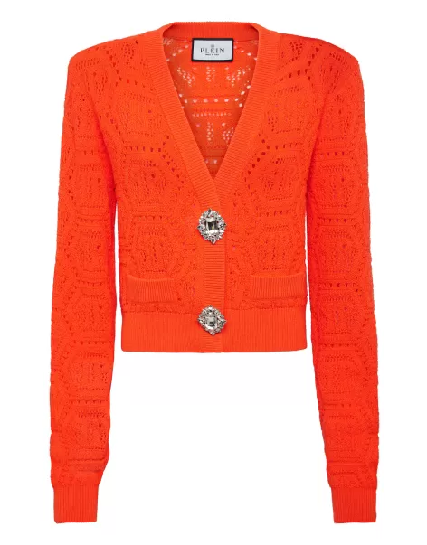 Philipp Plein Popularidad Fluo Knit Cardigan Monogram Prendas De Punto Mujer Orange Fluo
