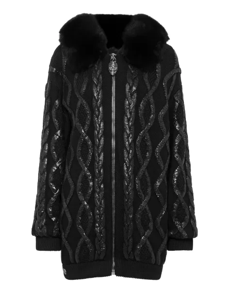 Philipp Plein Mujer Recomendar Black Prendas De Punto Wool & Foil Lurex Zip Cardigan