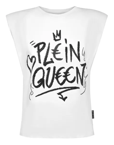 Philipp Plein White Sleeveless T-Shirt Sexy Pure With Crystals Simplicidad Tops Mujer