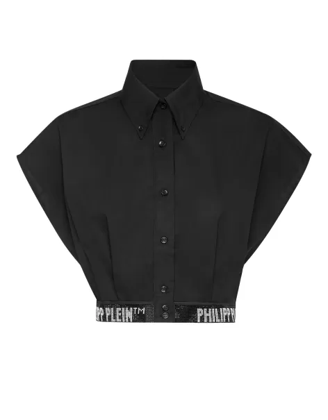 Black Costumbre Philipp Plein Mujer Tops Popeline Cropped Shirt