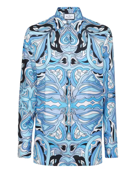 Philipp Plein Tops Mujer Regular Silk Shirt Personalización Light Blue