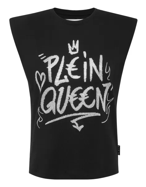 Philipp Plein Mujer Tops Garantizado Black Sleeveless T-Shirt Sexy Pure With Crystals
