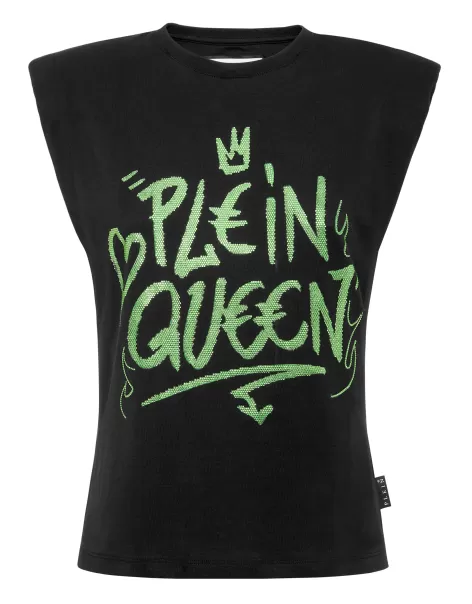 Sleeveless T-Shirt Sexy Pure With Crystals Philipp Plein Yellow Fluo Tops Mujer Promoción